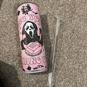 *DONATED* Pink Scream-Themed Tumbler with Straw